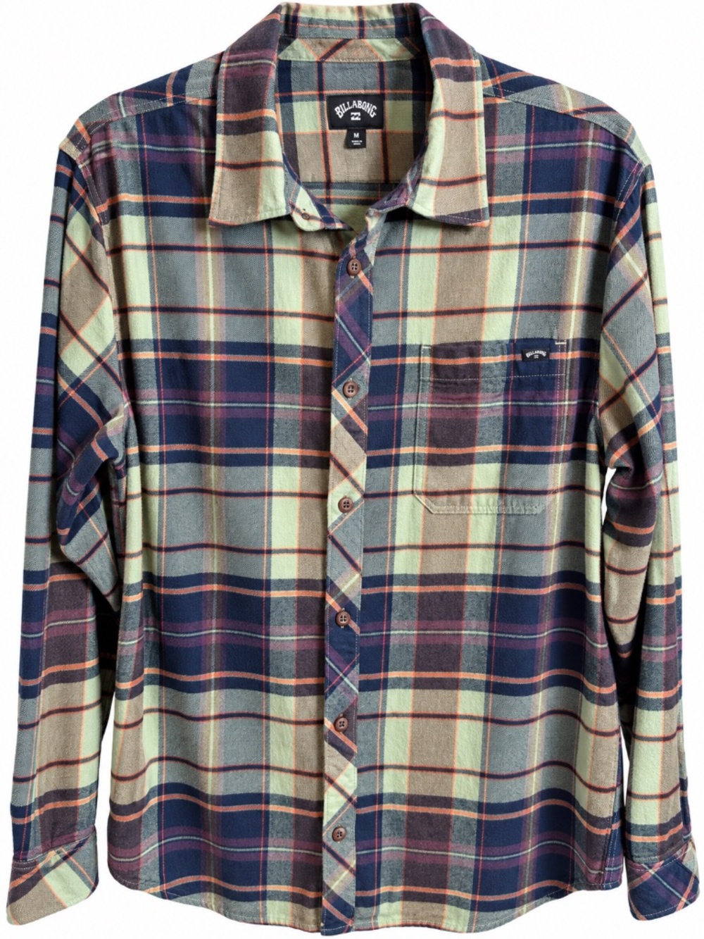 Billabong Men's Green Navy Plaid Flannel Shirt - M